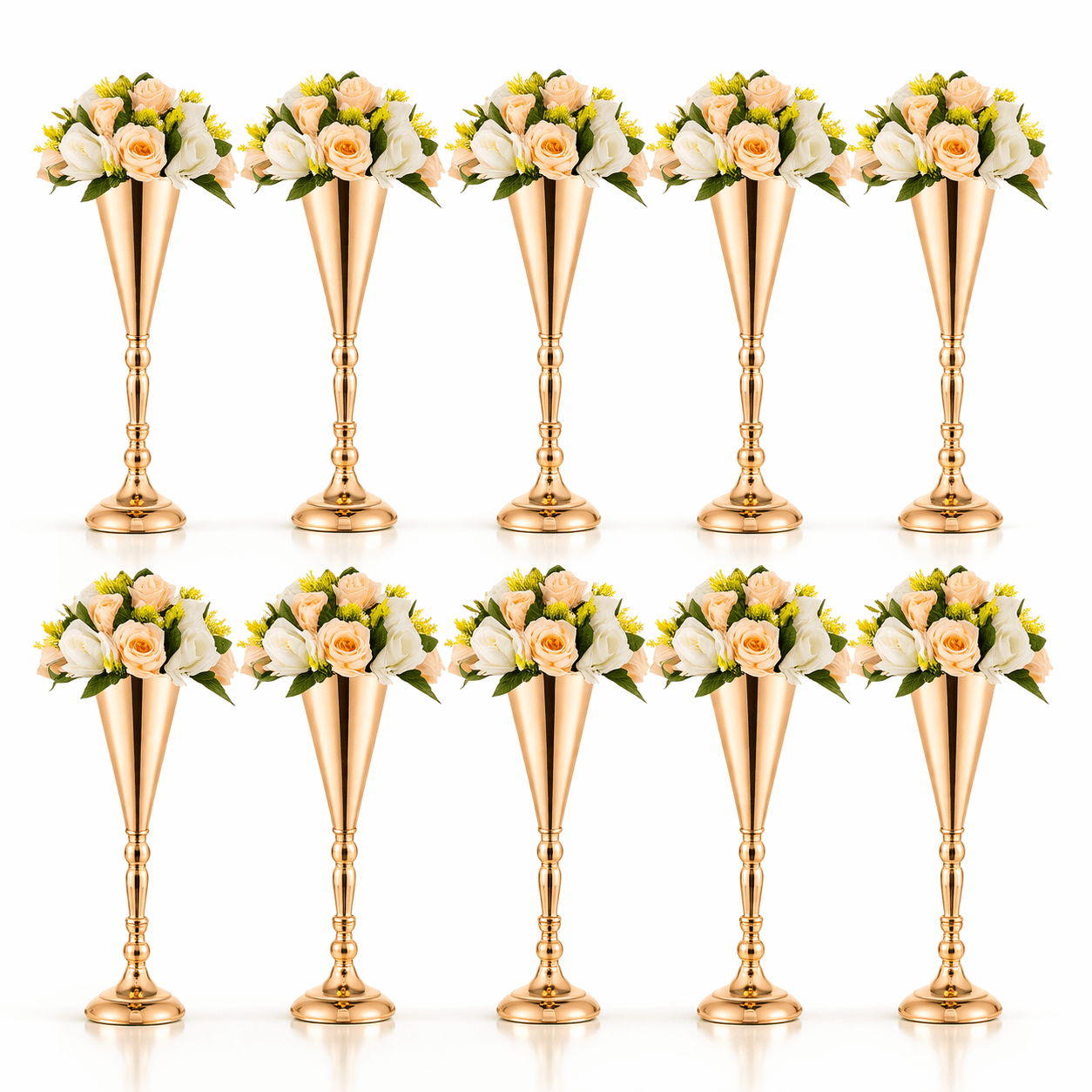 Gold Vases with Flowers